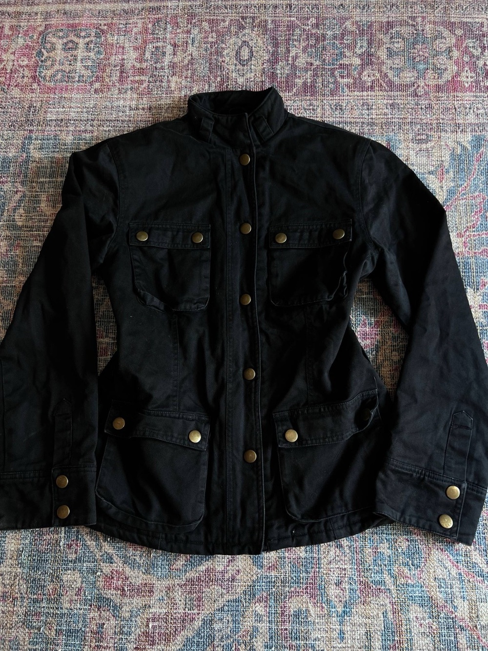 le chateau Black Utility Jacket with Brass Snap Details